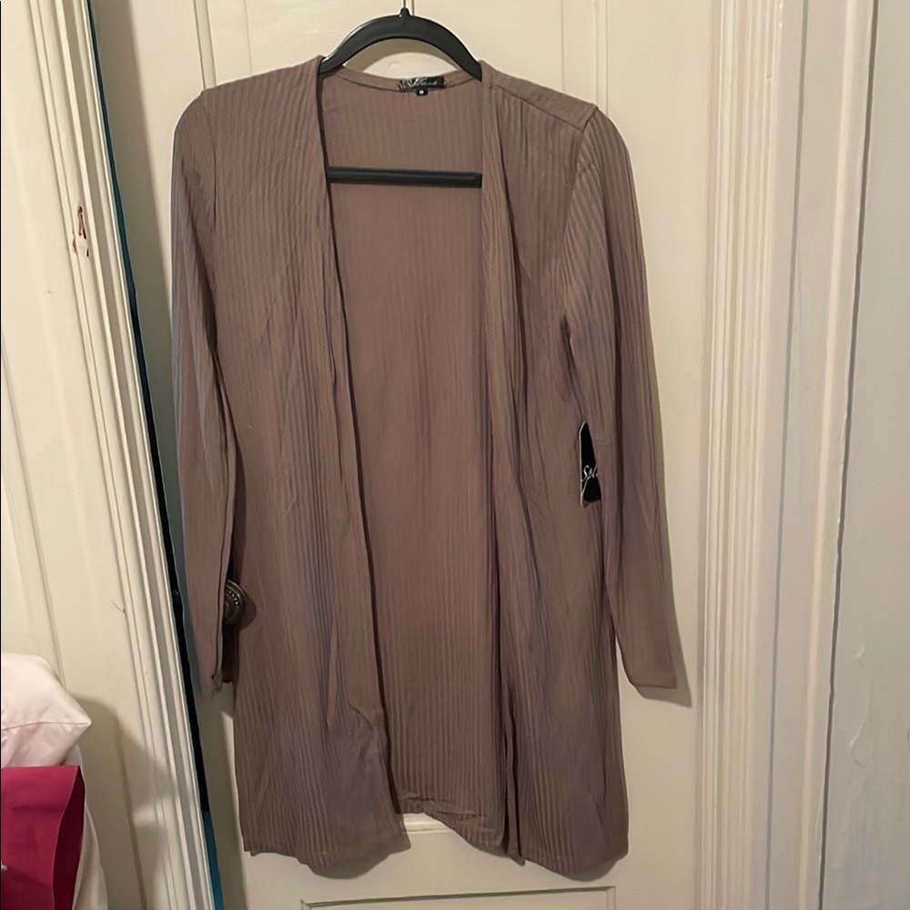 Splash Ribbed Knit Cardigan in Taupe